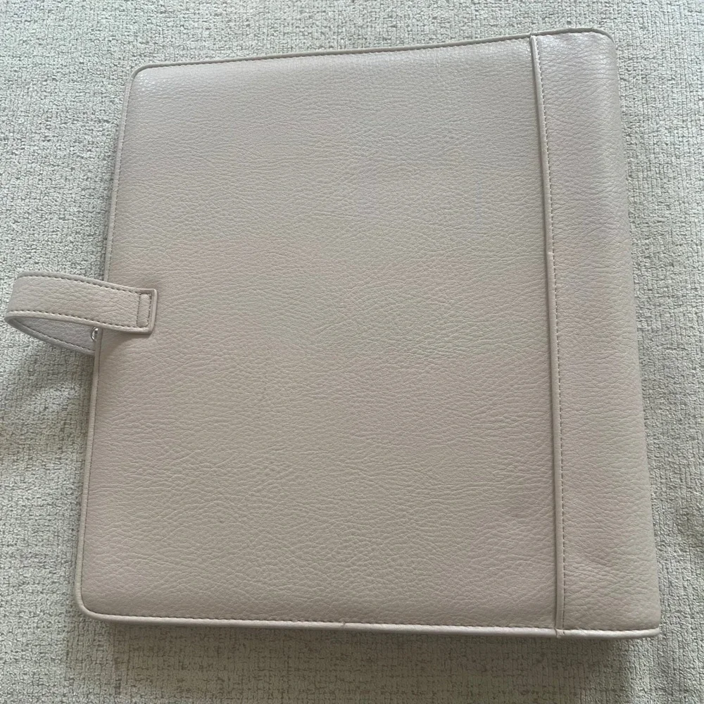 Franklin Covey Blooms Monarch 7 Ring Binder Planner Cover Taupe Pebbled Leather